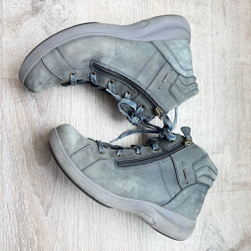 Aravon Women Blue/Grey Rev Stridarc Waterproof Ankle Zip Lace Boots Sz 7,5